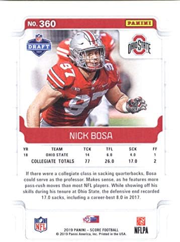 2019 Score Football #360 Nick Bosa Ohio State Buckeyes RC RC Official NFL Trading Card feito por Panini
