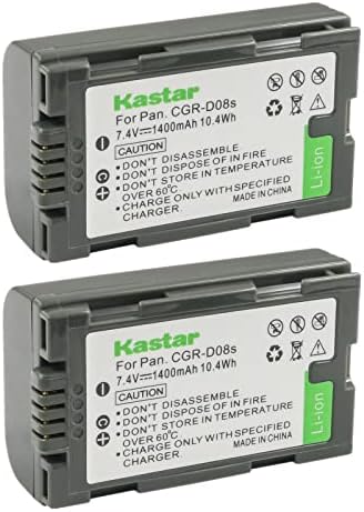 KASTAR 2-PACK CGR-D08 Substituição de bateria para Panasonic NV-DS37, NV-DS38, NV-DS50, NV-DS55, NV-DS60, NV-DS65, NV-DS68, NV-DS77, NV-DS77B, NV-DS80 , NV-DS88, NV-DS89, NV-DS99, NV-DS150 Câmera