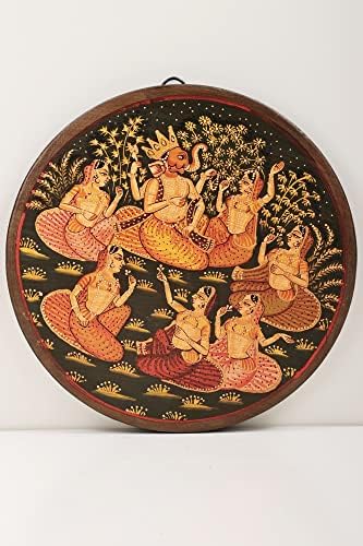 Índia Exótica de 8 Ganesha pintada à mão Pintura em forma circular Base de madeira | Ganesha Pintura | Mada artesanal | Feito I