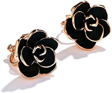 Black Rose Flower Vintage Rose Gold Plated Clip em brincos falsos para mulheres para mulheres Girls No