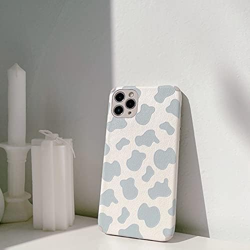 Lanjindeng iPhone 13 Pro Max Case, Blue Cow Print Design PU Couro Proteção à prova de choques Anti-arranhão Durável TPU Bumper iPhone 13 Pro Max Case para mulheres meninas