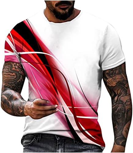 T-shirt de manga curta masculina, luz redonda casual leve 3D Imprimir o pulôver de fitness Sports Sports Camiseta macia camisetas