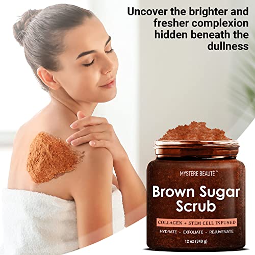 Mystére Beauté Brown Sugar Body Scrub for Women & Men - Cuidados com a pele natural - Hidratante e esfoliante Body & Foot Scrub - luta contra acne, linhas finas e rugas, ótimo item de presente - 12 oz
