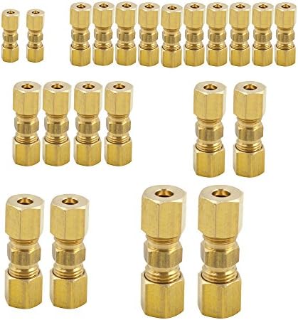Legines Brass Compression Tube Tube Metting, Kit de sortimento de acoplamento da Union 1/8 , 3/16, 1/4 , 5/16, 3/8 & 1/2 Tamanhos 6