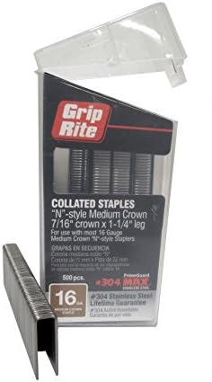 Grip Rite Prime Guard Maxb64890 16 Gauge 7/16 Crown Medium por 1-1/4 304 idosos de aço de aço na caixa de clipe de correia