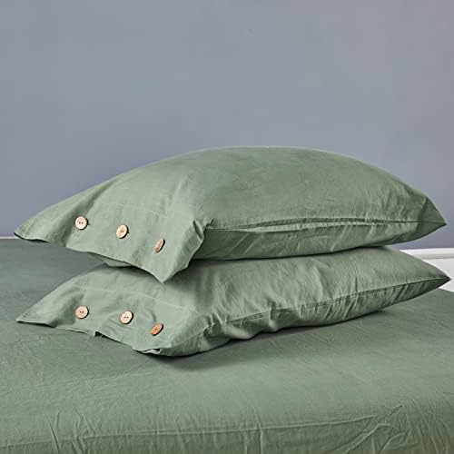 Jellymoni verde lavado conjunto de tampa de edredão de algodão, 3 peças de cama macia de luxo com fechamento de botões. Tampa do King Solid Color Pattern Pattern Cober