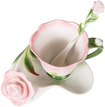 YBK Tech Creative 3D Rose Bone China Creamic Canecas Cups da tarde Copo de chá e pires