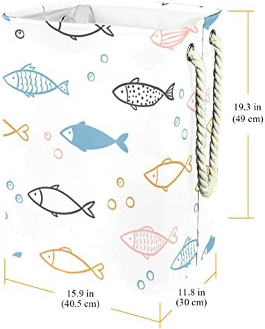 Deyya Fish White Laundry Baskets dificultam altos altos dobráveis ​​para crianças adultas meninos adolescentes meninas em quartos Banheiro 19.3x11.8x15.9 em/49x30x40.5 cm