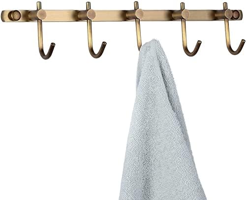 Wincase Brass Towel Gincel Rack, Rail de gancho de parede de latão escovado, cabide de trilho de gancho antigo gancho 5 ganchos manto de banheiro ganchos montados na parede