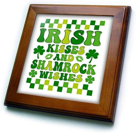 3drose Green St Patricks Dia Irlandeses Beijos e desejos de Shamrock. - ladrilhos emoldurados