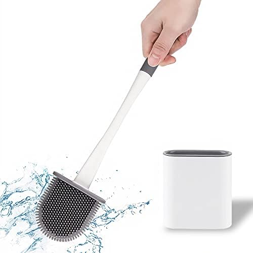 Escova de vaso sanitário adorous com suporte, escovas de vaso sanitário de silicone do banheiro com alça de plástico