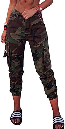 Calças de carga de camuflagem voghtic para mulheres com cintura alta Slim Fit Camoflage Jogger