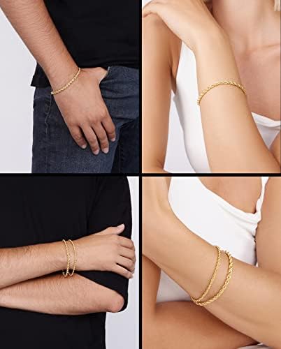 Jóias Atelier Gold Chain Bracelet Collection - 14k Solid amarelo Gold Bracelets de corrente de corda cheia de ouro para mulheres e homens com tamanhos diferentes