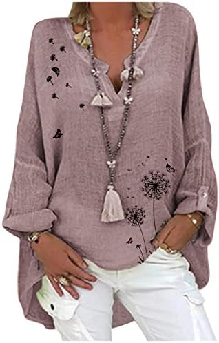 Blusa de camisa em V de grande tamanho de túnica de túnica longa de manga longa de verão feminino tops estampa floral com camiseta de ajuste solto feminino vistoso