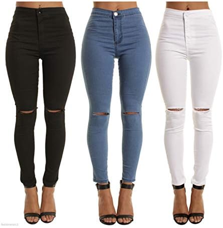 Andongnywell Womens joelho rasgado calças jeans angustiadas jeans de joelho cortada jeans jeans de jeans de