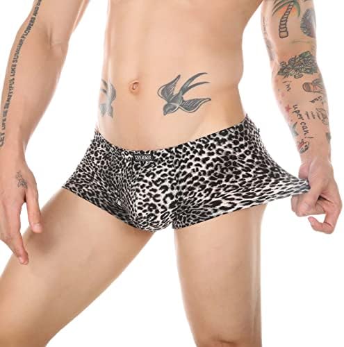 Mens cuecas cuecas baixas de cintura sexy estampestas de leopardo calças férias estampa de praia de praia listrada macacão homens macios