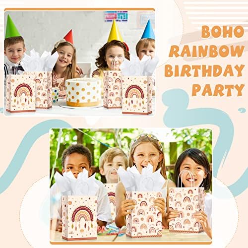 TALLEW 16 SET BOHO Rainbow Gift Sachs com papel de papel Boho Party Favor Bag Bohemian Candy Goodie Bag