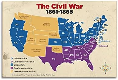 Mapas da Guerra Civil Americana são usados ​​como aprendizado de pôsteres de pôsteres de pôsteres de pós -aula Poster de pintura decorativa Posters de parede e impressão de arte impressão moderna de quarto da família Posters de decoração 12x18inch