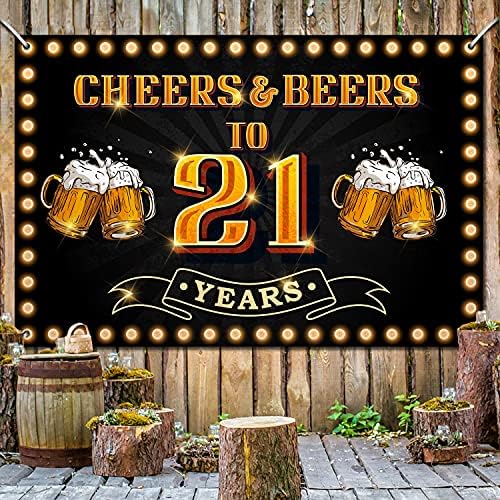 Cheers e cervejas para 21 anos Banner Caso -cenário Feliz 21º aniversário de 21º aniversário para homens Fotografia Bday Anniversary Party Sinal Decorações suprimentos preto e dourado, rosa
