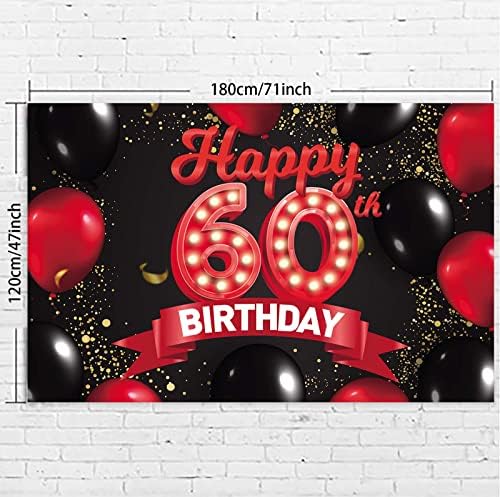 Feliz aniversário de 60 anos de 60 anos Decorações de cenário de bandeira vermelha e preta Balões decoração