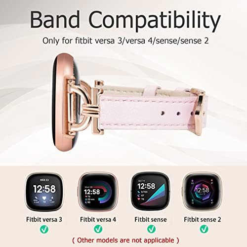 Bandas de couro Hayonliy compatíveis para Fitbit Sense 2/Fitbit Versa 4, Fitbit Sense/Fitbit Versa 3, banda de substituição esbelta, fivela de pulseira de pulseira em forma de D para mulheres
