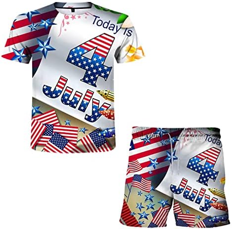 Camisetas de verão para homens American Set Summer Men's Printing Casual Independence Day Day Mens de três peças