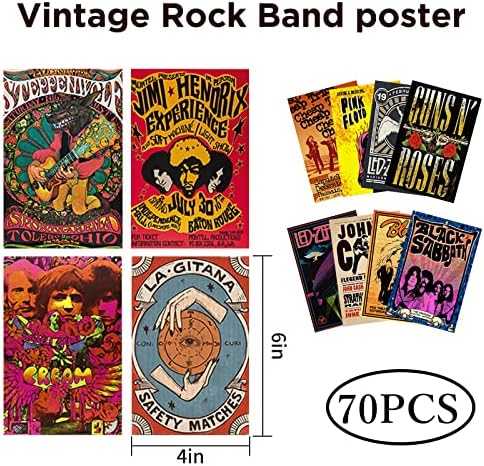 Perlavie 70pcs Album Cappa Vintage Rock Poster para Kit de colagem de parede da banda retro estética de quarto 70s 80s 90s Music Poster Room Decor, coleção de pôsteres de rock punk, pôsteres de bandas de rock para decoração de parede decoração