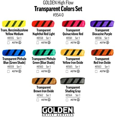 Conjunto de 10 cores transparentes de acrílicos de alto fluxo dourado, multicolor