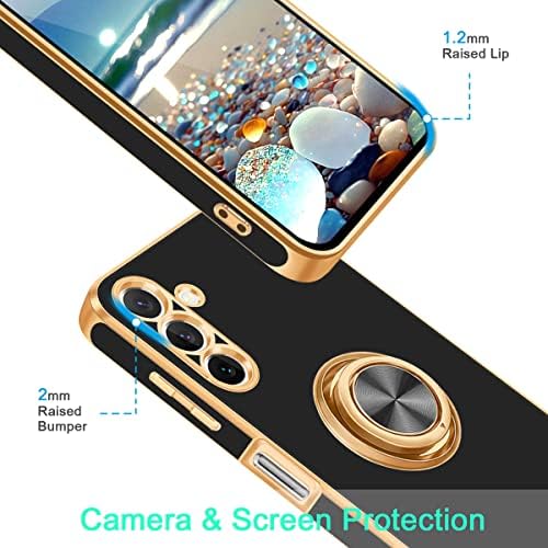 Fingic Samsung Galaxy A14 5G Caixa com suporte de anel, 360 ° Rotável suporte de anel de anel Magnético Kickstand Shiny Borge Gold Gold Slim Fit TPU MOL