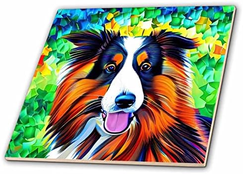 3drose esplêndido retrato de cão collie roug. Green Green Background Digital Art Gift - Tiles