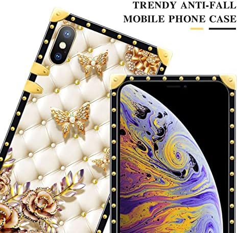 Caixa para iPhone XR, Diamond Butterfly iPhone XR Casos para meninas femininos, Luxury Golden Decoration Square TPU Proteção à prova de choque Hard PC