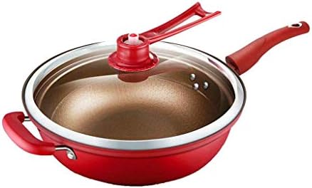 Pan de frigideira vermelha uxzdx-frigideira de ferro multifuncional moderna com tampa de vidro, pan de alta temperatura