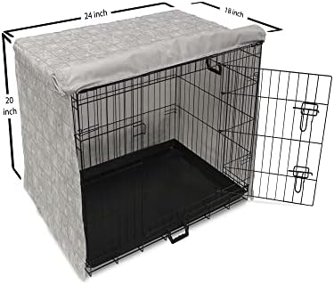 Capa de caixas de cachorro lunarável, padrão com tema eletrônico de painéis de hardware de vários pequenos painéis de hardware em quadrado, fácil de usar capa de canil para cachorros para cães pequenos filhotes de cachorros, 24 polegadas, cinza branco