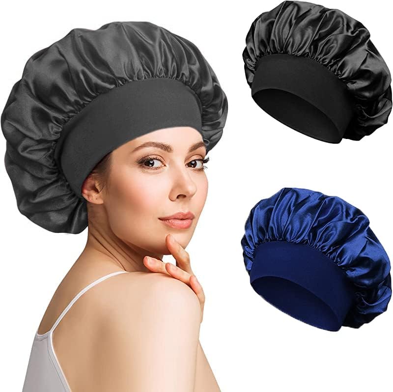 Capinho de seda de 2 pacote para dormir, banda larga de seda cetim capdote de cabeceira de cabelo proteger