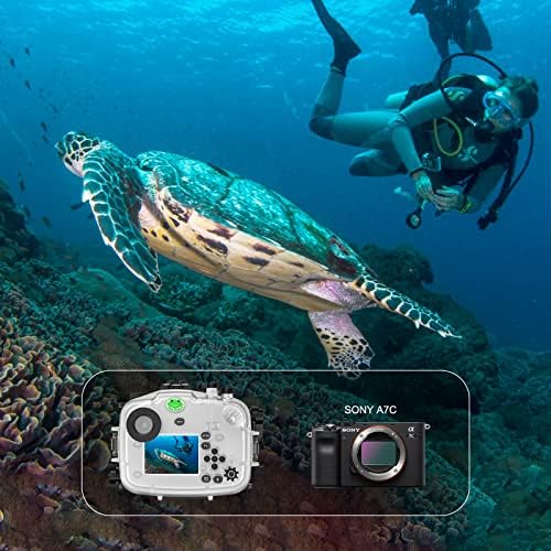 Câmera de câmera à prova d'água de sapos marítimos Compatível com a Sony A7C 16-35mm F4 com lente de peixe de grande angular IPX8 40M/130 pés de profundidade de mergulho máximo da câmera de câmera para mergulho, surf, remo, esqui