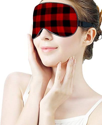 Niyoung máscara de seda ocular vermelha preta búfalo verificação padronizada máscara de sono para jogos Party Party Sleeping Viagem/Melhor máscara de olho para dormir capa de olho com faixa elástica