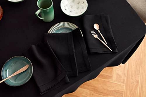 Tocada de mesa preta de linho em casa Solino - de toalha de mesa de retângulo de linho puro 70 x 144 polegadas - capa de mesa pré -lavada Sonoma para interno, externo, evento, jantar, festa - artesanal de linho europeu