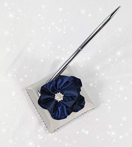 Abbie Home Flower Ring Porter Pillow na tampa de cetim de prata com marinho azul flor flor strass