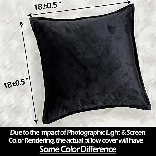 Carrie Home Black Velvet Throw Pillow Capas 18x18 Conjunto de 2 travesseiros de arremesso de preto super macios