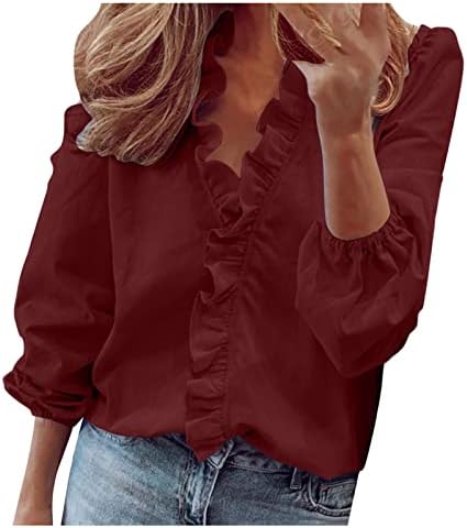 Camisa da blusa para meninas verão outono de manga curta longa 2023 colarinho v pescoço peplum brunch liso top pe pe