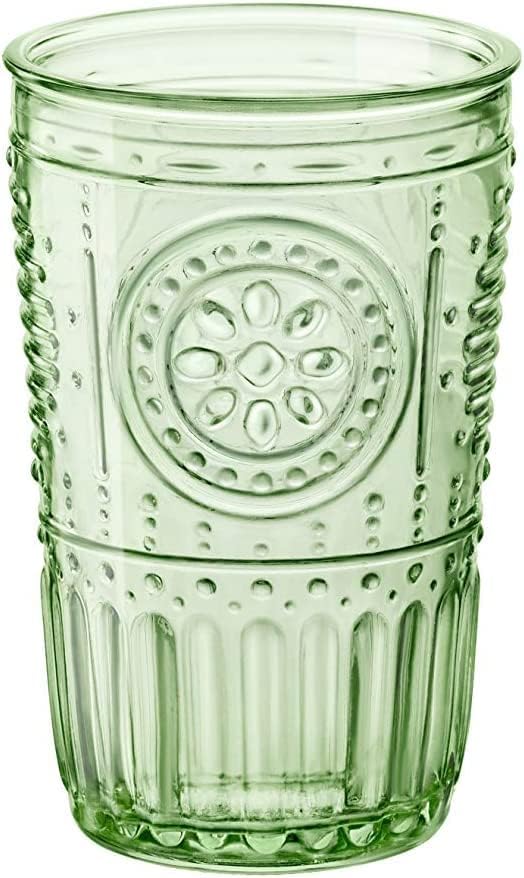 Conjunto romântico de Bormioli Rocco de 6 copos de copos, 11,5 oz. Vidro de cristal colorido, verde