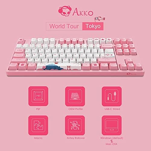 Teclado mecânico de jogos com fio Akko TKL, programável com o PBT-Sub-Sub-Sub-Sub-Sub-Sub-Sub, com perfil de OEM e capa de tecla n, Tokyo 87-teclado teclado para PC/laptop/Mac