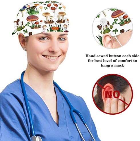 Chapéus cirúrgicos e scrunchie de orelha de coelho, robô Blue Background Scrub ajustável tampas com botão para mulheres médicas