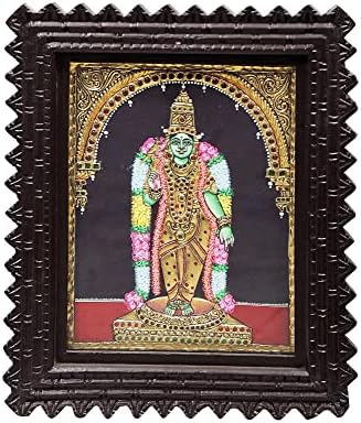 Índia exótica 11 x 13 Deusa Meenakshi Tanjore Pintura | Cores tradicionais com ouro 24K | Quadro de teakwood | G