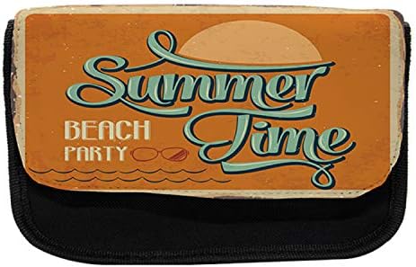 Caixa de lápis lunarable dos anos 50, festa de praia de férias de verão, bolsa de lápis de caneta com zíper duplo, 8,5 x 5,5, gengibre turquesa bronzeada