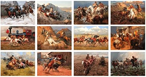 2023 Calendário de parede [13 páginas 8 x12] pioneiros do oeste do oeste do oeste cowboys índios de Andy Thomas Vintage Modern Museum Art Retro Poster