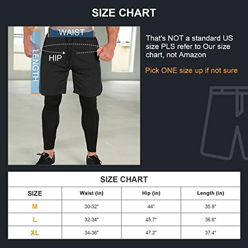 Odoland 2 embalam calças de corrida de compressão, 2 em 1 em 1 exercício atlético seco de moleta -shorts de academia com bolso