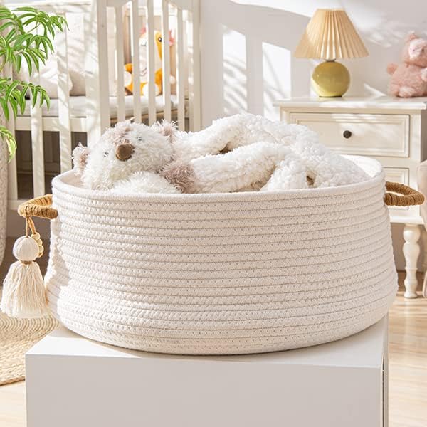 Kakamay Tecido cestas para armazenamento, cesto de cobertor para organizar a sala de estar, cesto de corda de algodão tecido de bebê cesto, organização de lavanderia dobrável, roupas, peito de brinquedo