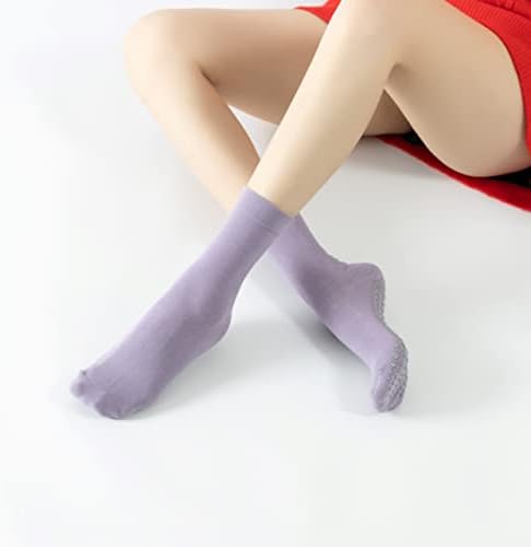 Ioga pilates meias com garras para mulheres não deslizam meias de tripulação almofadadas coloridas de doces sólidos para a dança de balé de barre