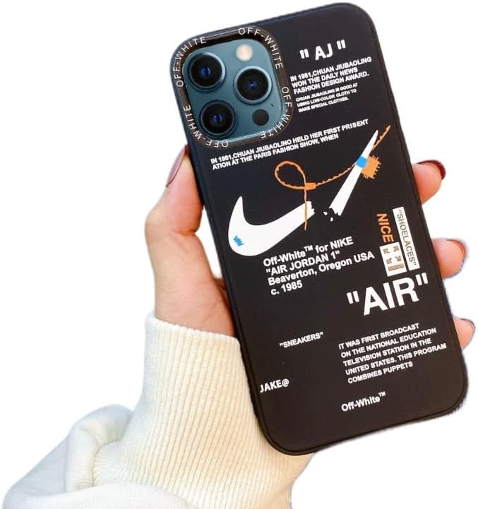 Off-White ™ iPhone 12 Black Case Black Silicone, Slim, Caixa de telefone, revestimento de microfibra macia